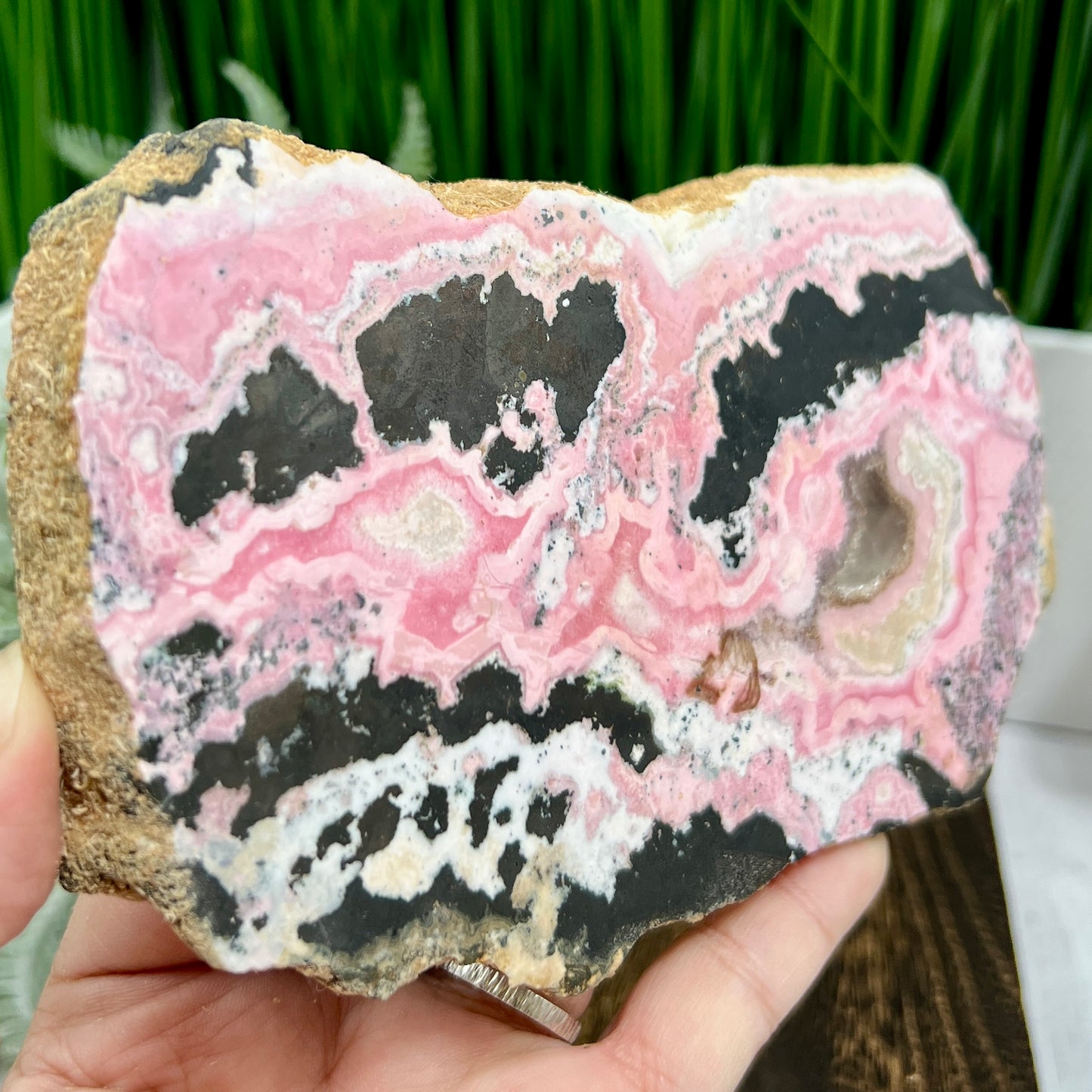Peruvian Rhodonite Slice Slab with Stand Compassion Emotional Balance Crystal 618g