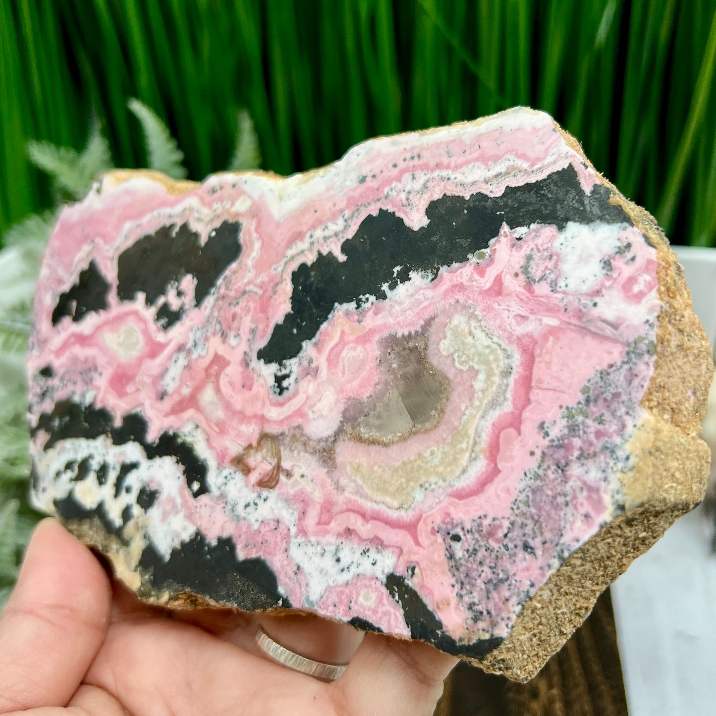 Peruvian Rhodonite Slice Slab with Stand Compassion Emotional Balance Crystal 618g