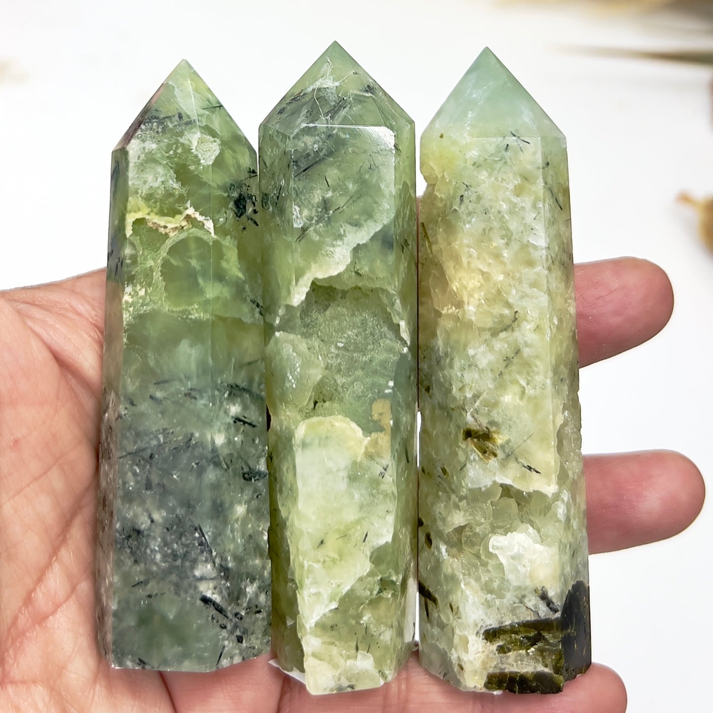 Prehnite with Epidote Points Towers Crystal Generators YOU CHOOSE