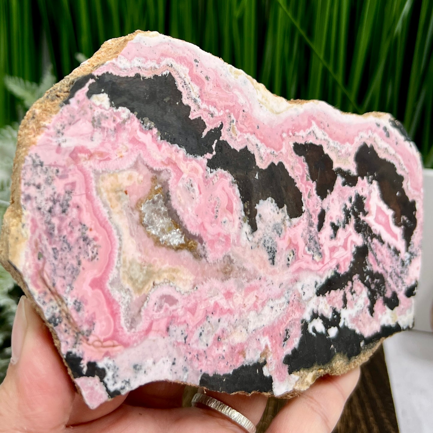 Peruvian Rhodonite Slice Slab with Stand Compassion Emotional Balance Crystal 618g
