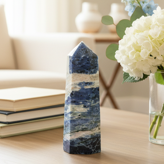 Sodalite Poets Stone Blue Tower Healing Crystal Generator 518g 151mm