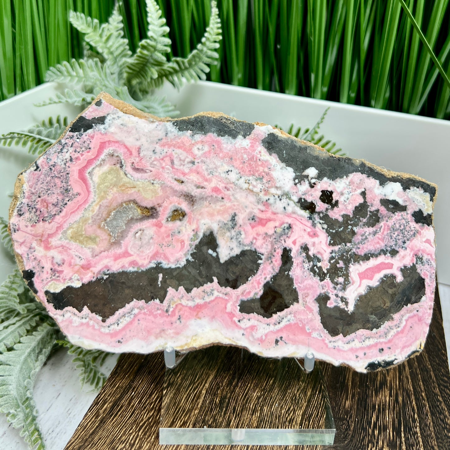 Peruvian Rhodonite Slice Slab with Stand Compassion Emotional Balance Crystal 538g