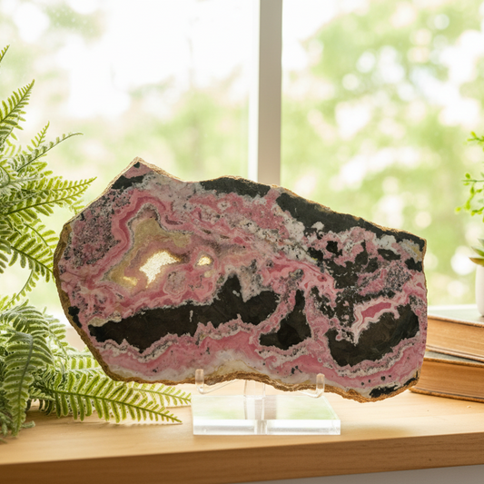 Peruvian Rhodonite Slice Slab with Stand Compassion Emotional Balance Crystal 538g