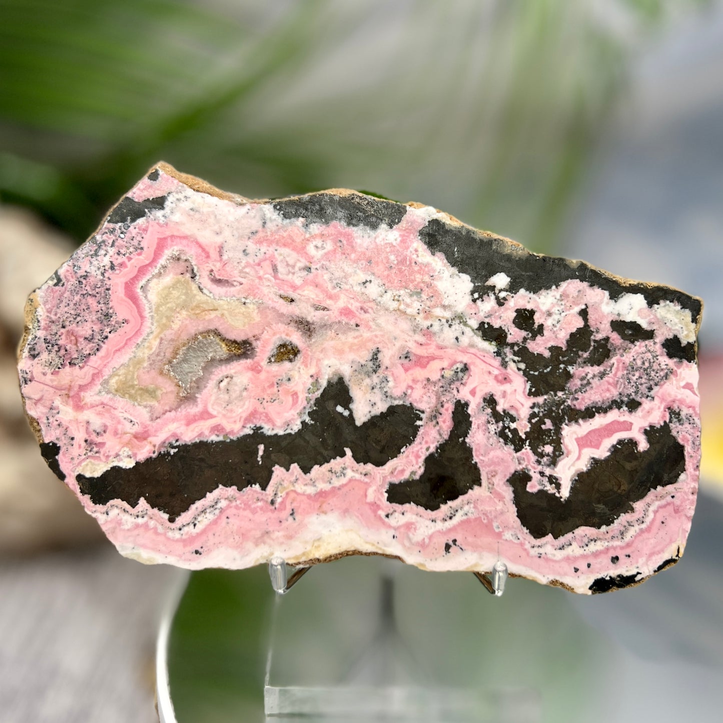 Peruvian Rhodonite Slice Slab with Stand Compassion Emotional Balance Crystal 538g