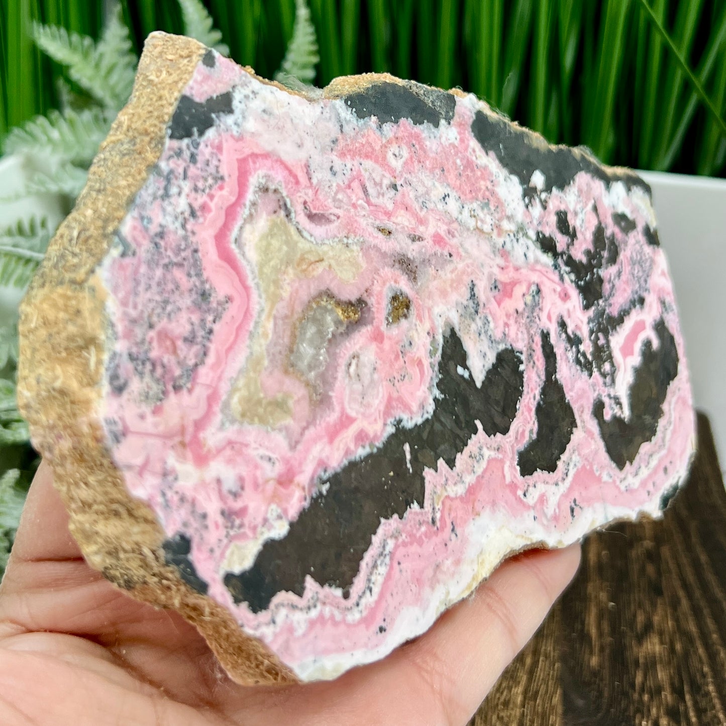 Peruvian Rhodonite Slice Slab with Stand Compassion Emotional Balance Crystal 538g