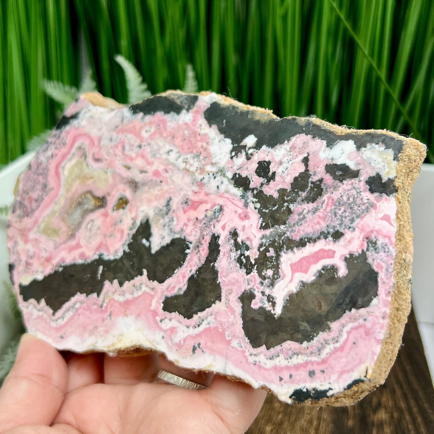 Peruvian Rhodonite Slice Slab with Stand Compassion Emotional Balance Crystal 538g