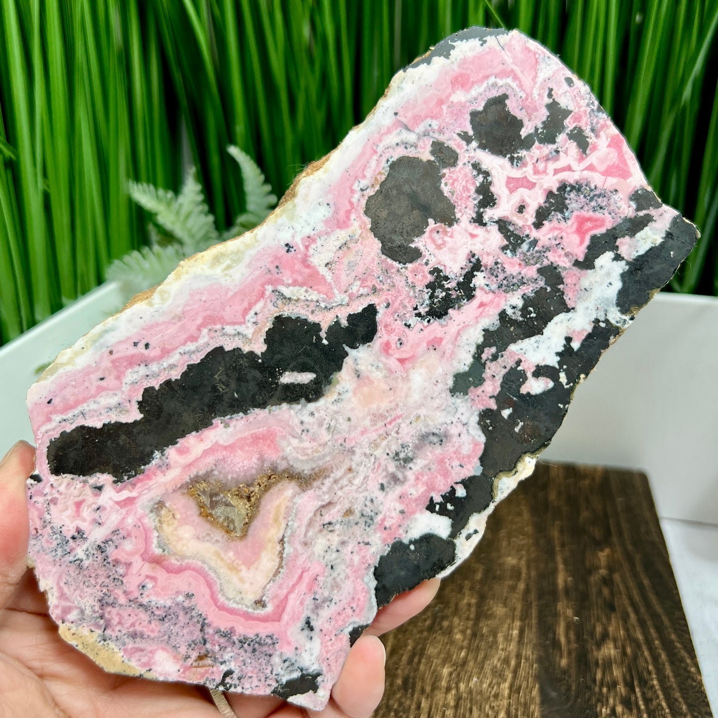 Peruvian Rhodonite Slice Slab with Stand Compassion Emotional Balance Crystal 538g
