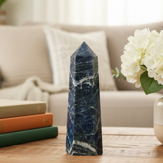 Sodalite Poets Stone Blue Tower Healing Crystal Generator 400g 146mm