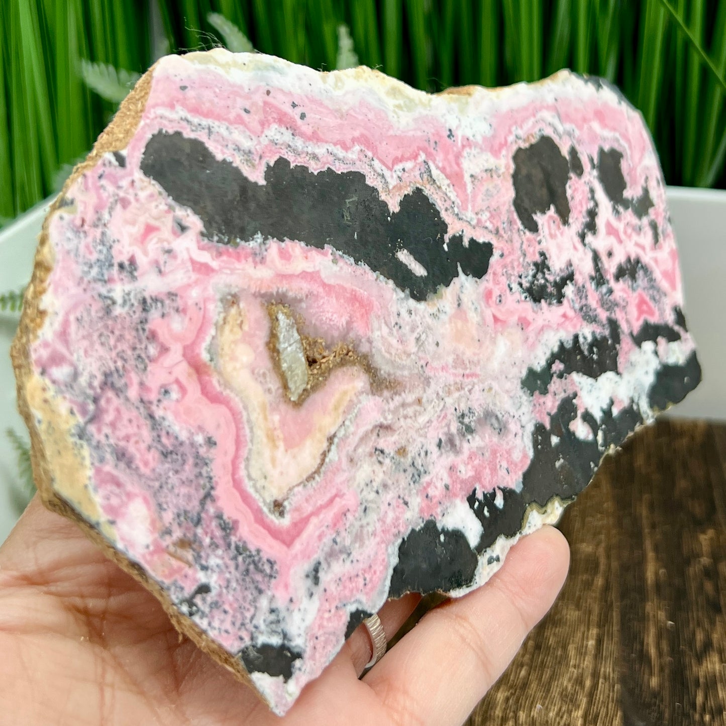 Peruvian Rhodonite Slice Slab with Stand Compassion Emotional Balance Crystal 538g
