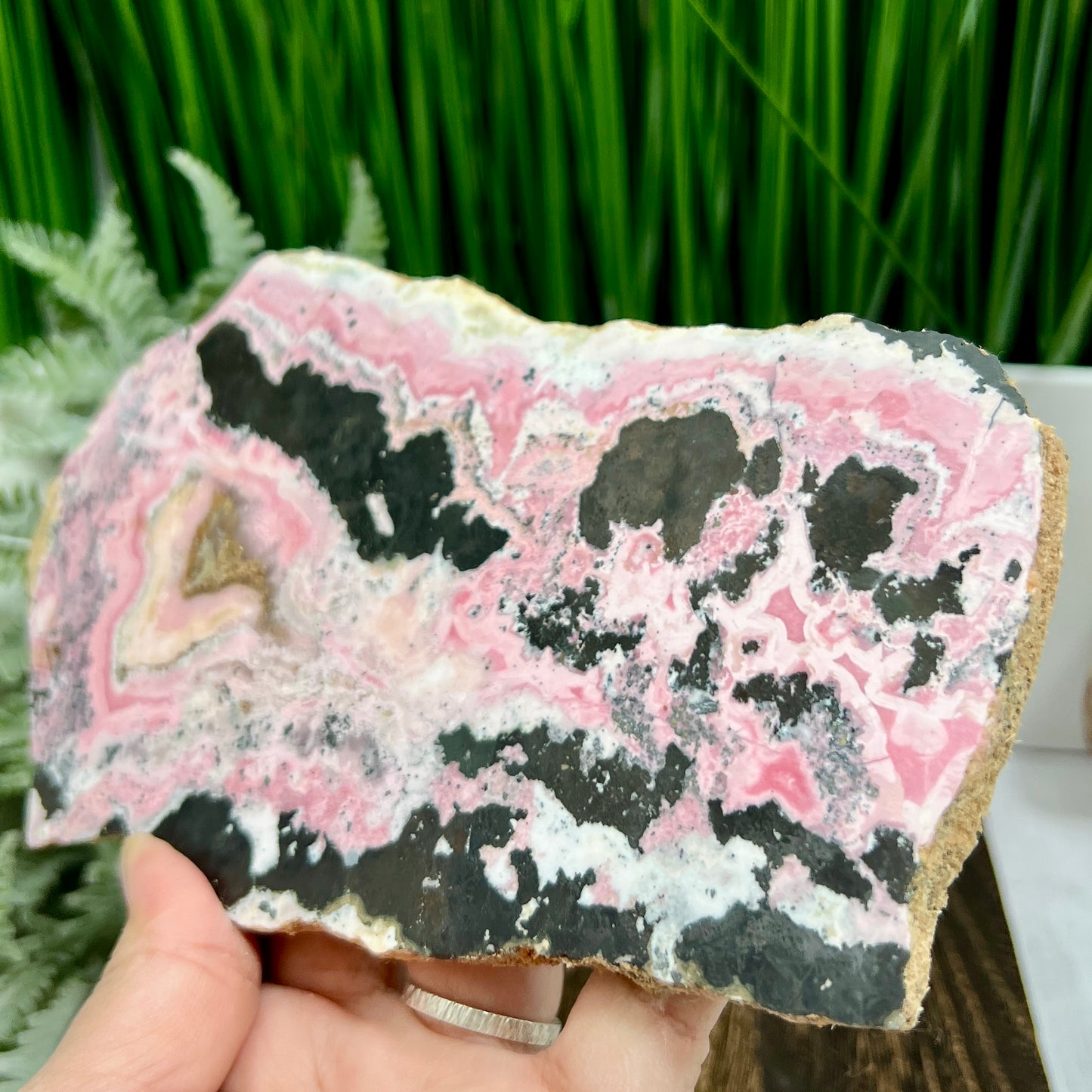 Peruvian Rhodonite Slice Slab with Stand Compassion Emotional Balance Crystal 538g