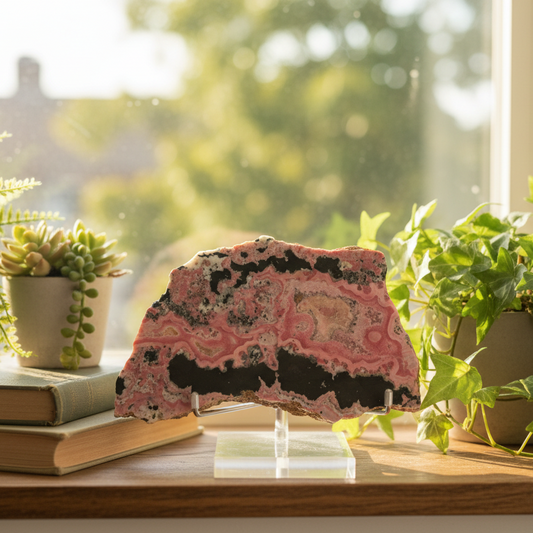 Peruvian Rhodonite Slice Slab with Stand Compassion Emotional Balance Crystal 442g