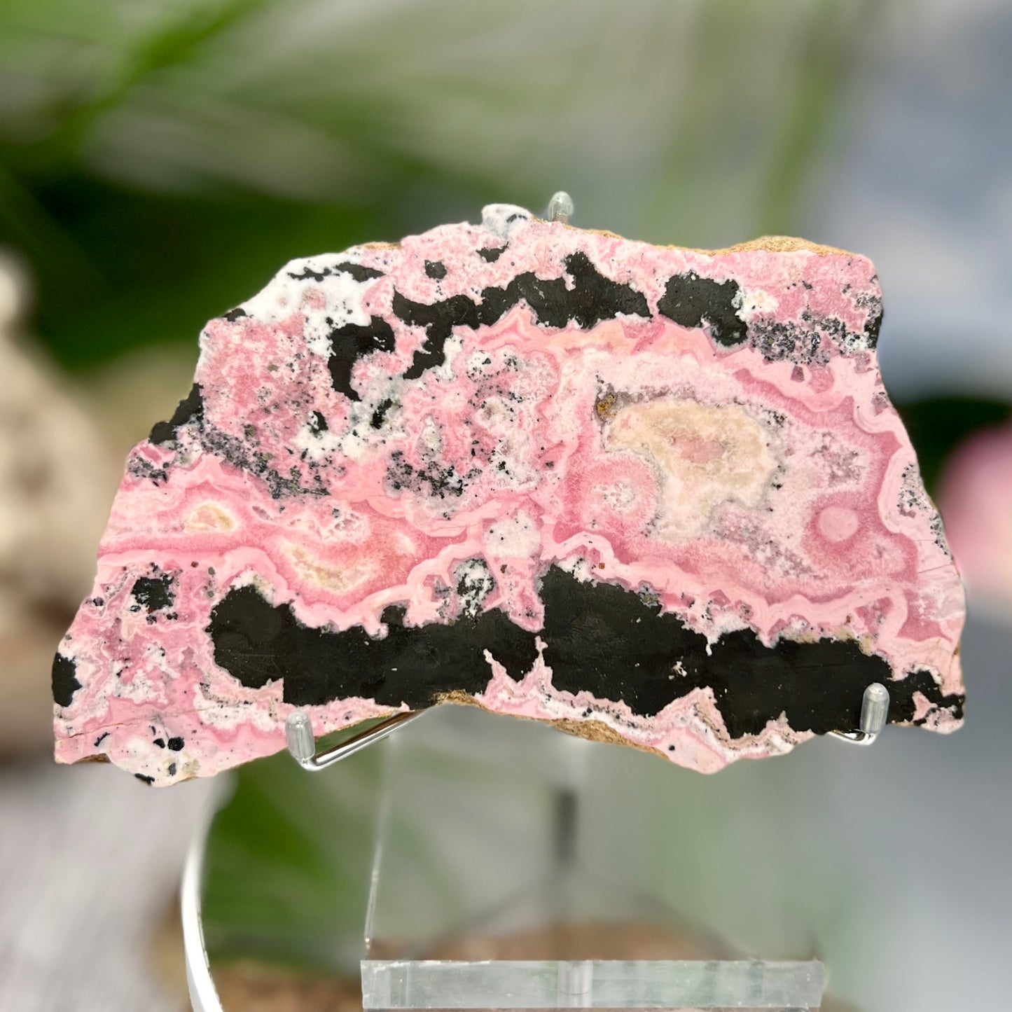 Peruvian Rhodonite Slice Slab with Stand Compassion Emotional Balance Crystal 442g