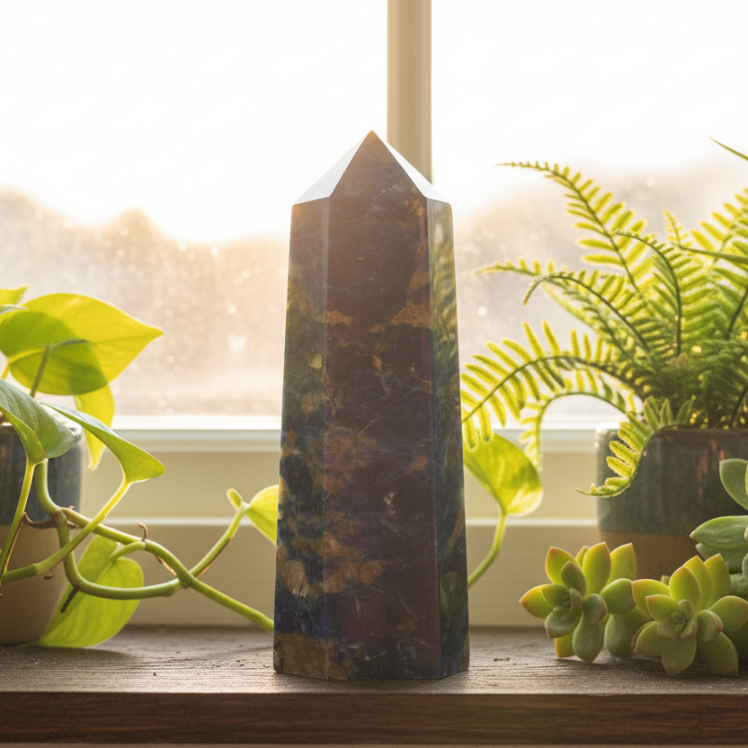 Sodalite with Pyrite Poets Stone Blue Tower Healing Crystal Generator 518g 145mm