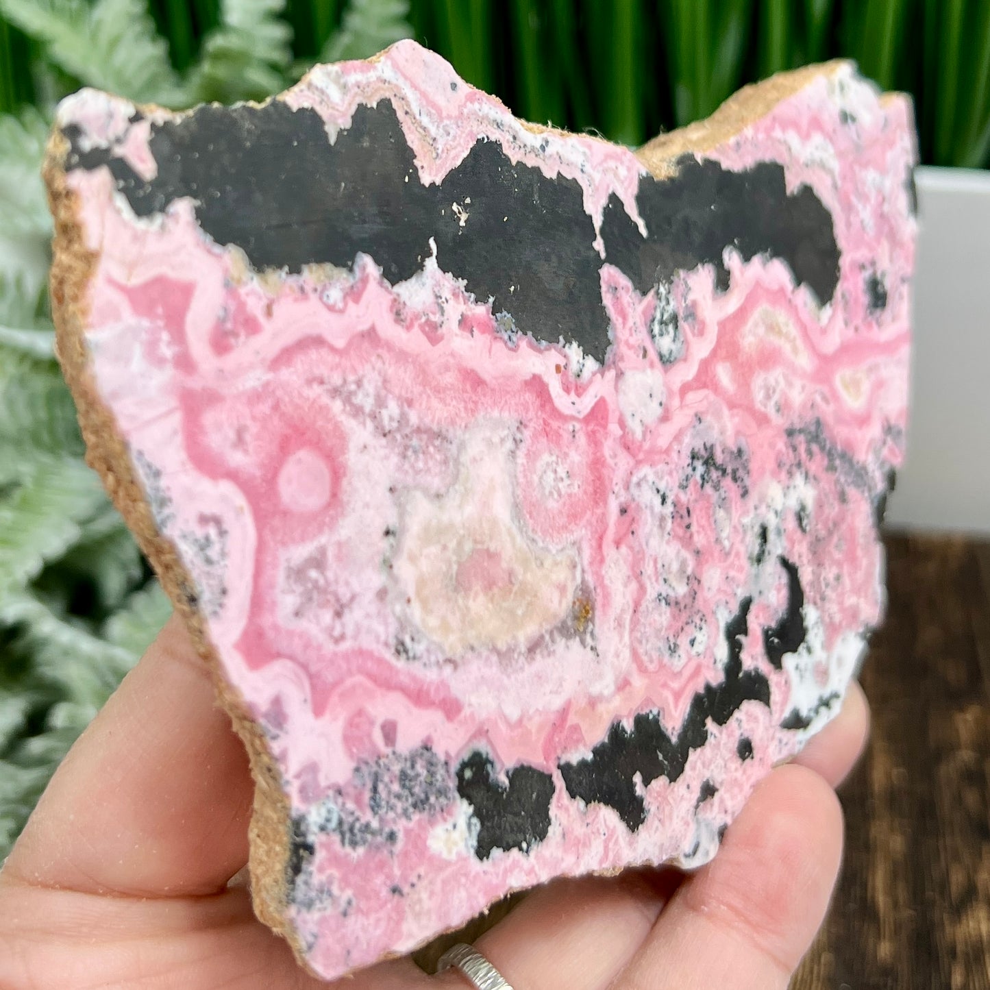 Peruvian Rhodonite Slice Slab with Stand Compassion Emotional Balance Crystal 442g