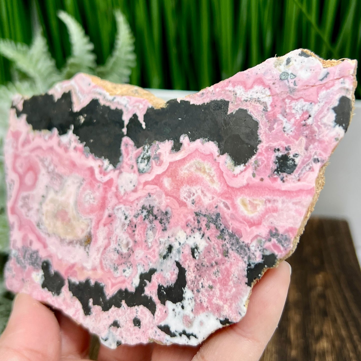 Peruvian Rhodonite Slice Slab with Stand Compassion Emotional Balance Crystal 442g