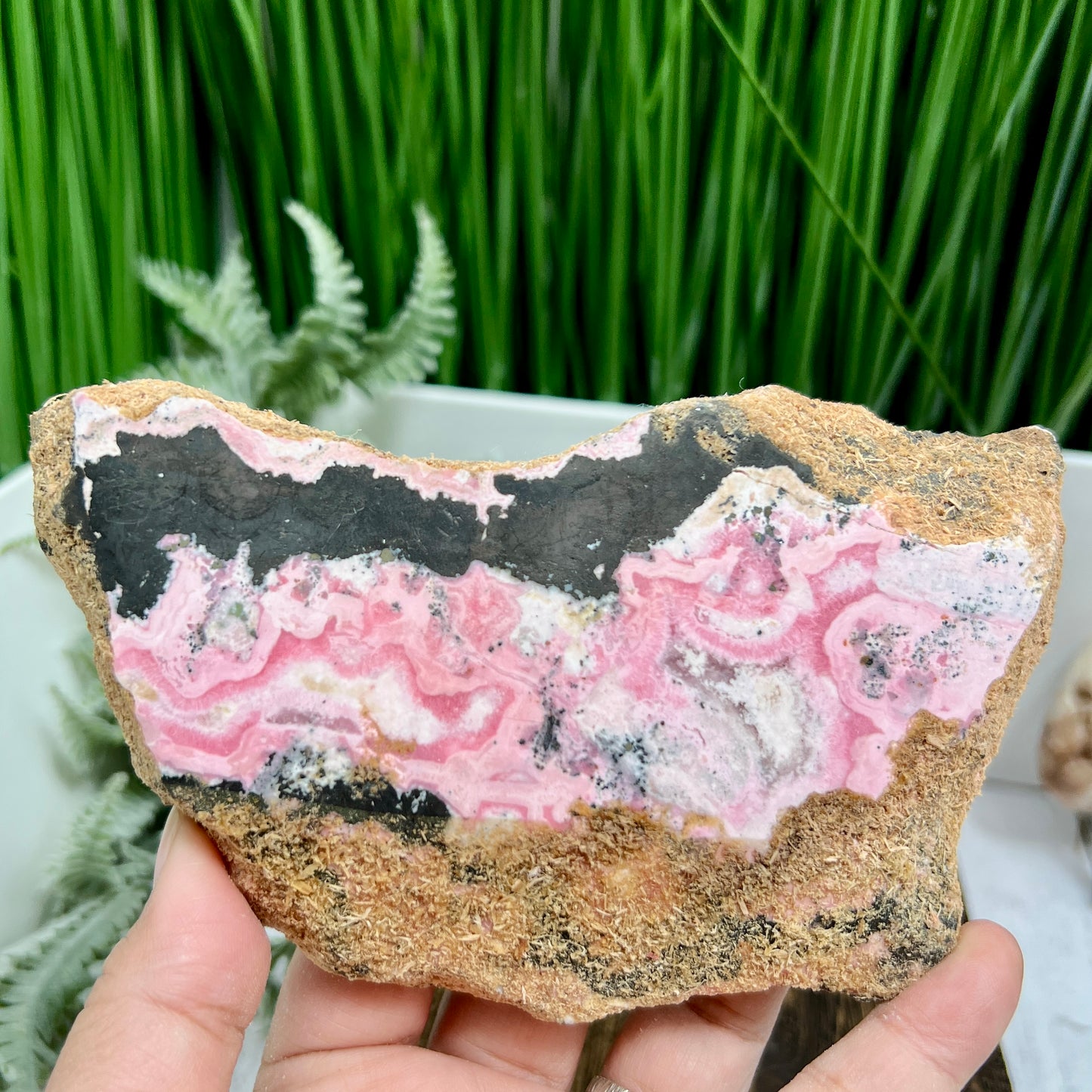 Peruvian Rhodonite Slice Slab with Stand Compassion Emotional Balance Crystal 442g