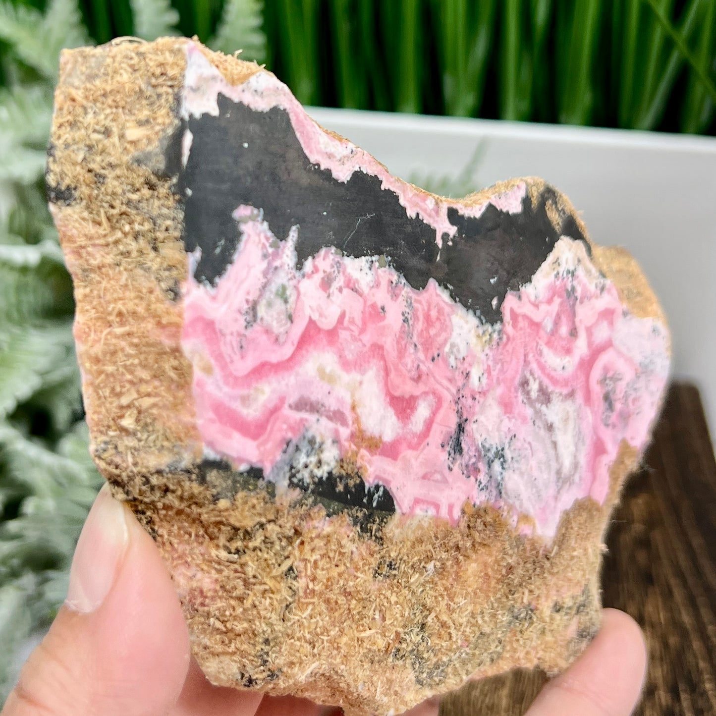 Peruvian Rhodonite Slice Slab with Stand Compassion Emotional Balance Crystal 442g