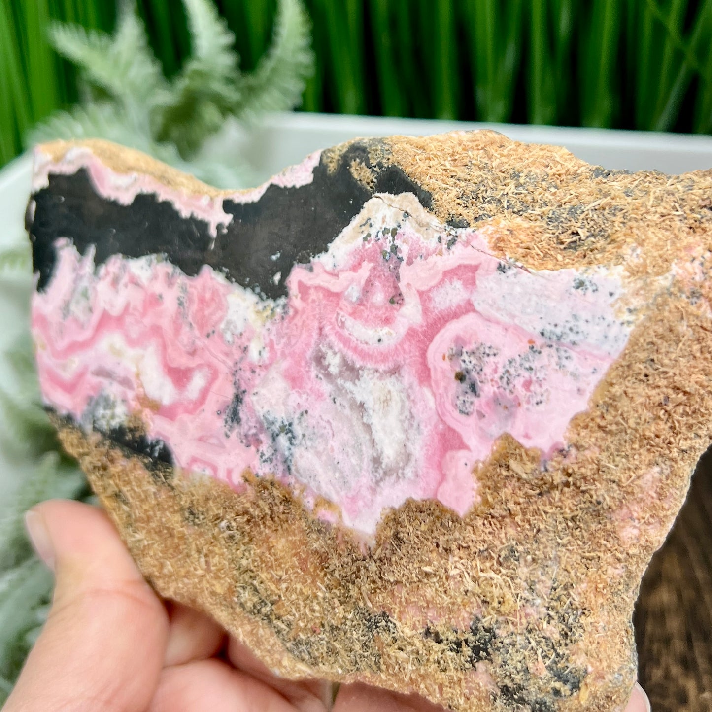 Peruvian Rhodonite Slice Slab with Stand Compassion Emotional Balance Crystal 442g