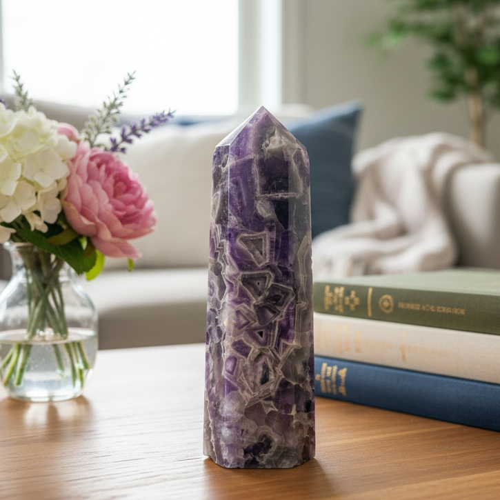Chevron Dream Amethyst Tower Healing Crystal Generator 532g 153mm