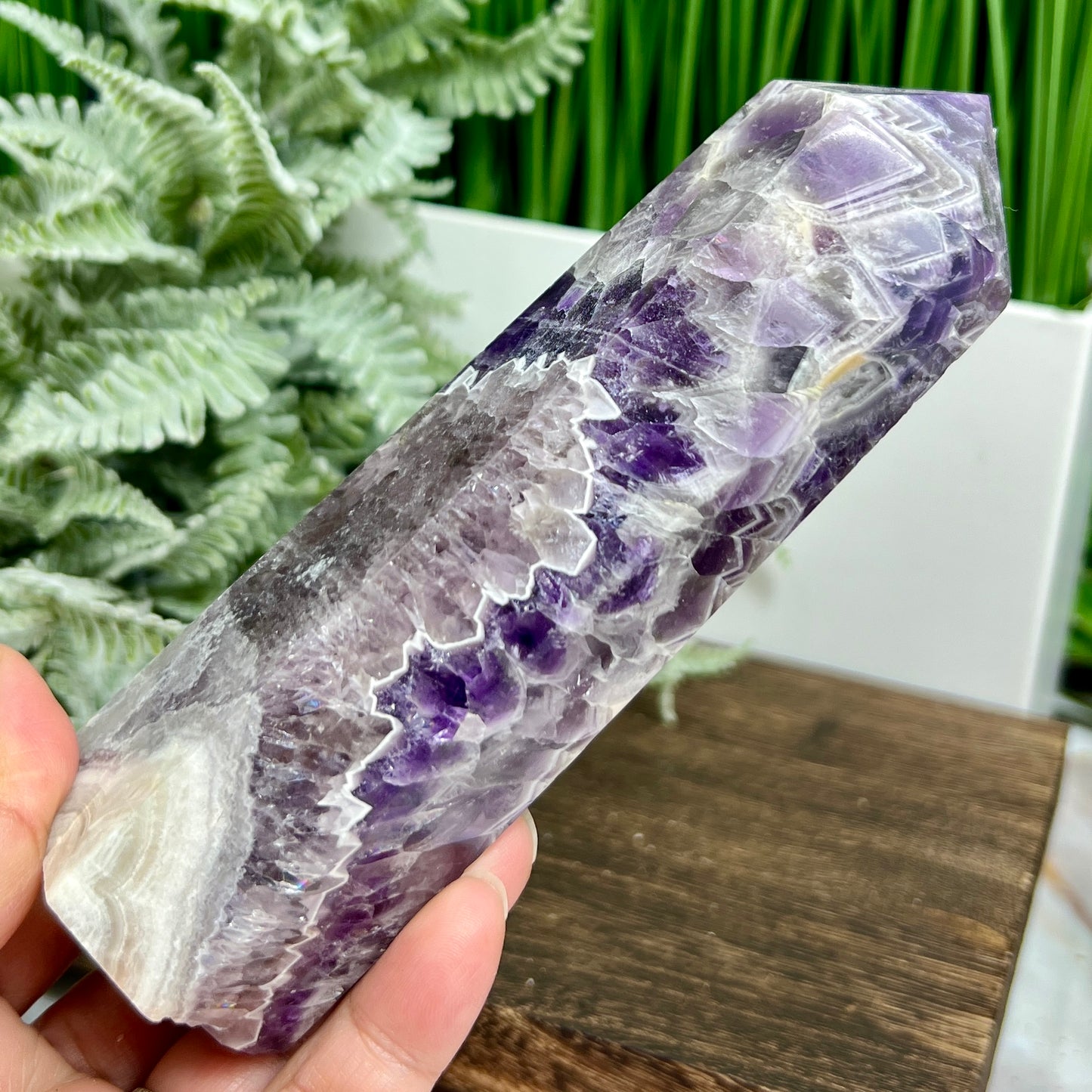 Chevron Dream Amethyst Tower Healing Crystal Generator 532g 153mm