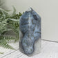 Moss Agate Tower with Blue Chalcedony Crystal Generator 186g