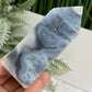 Moss Agate Tower with Blue Chalcedony Crystal Generator 186g