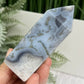 Moss Agate Tower with Blue Chalcedony Crystal Generator 186g