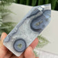 Moss Agate Tower with Blue Chalcedony Crystal Generator 186g
