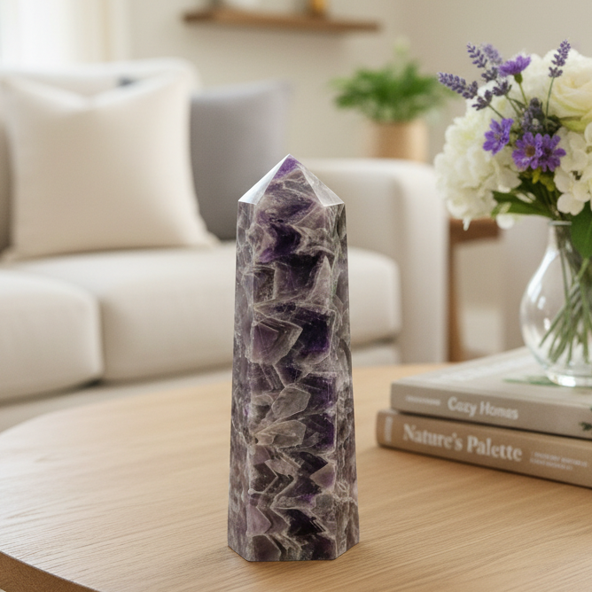 Chevron Dream Amethyst Tower Healing Crystal Generator 576g 153mm