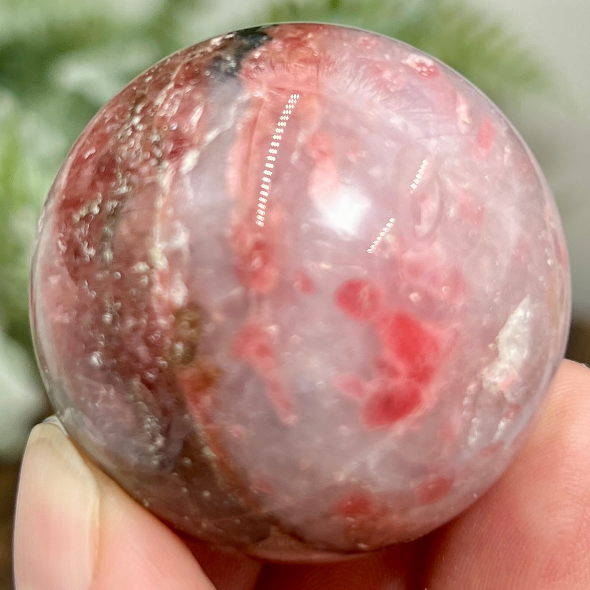 Rhodonite in Quartz Sphere Peru Healing Crystal Ball 102g 40mm