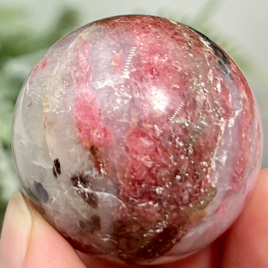 Rhodonite in Quartz Sphere Peru Healing Crystal Ball 102g 40mm
