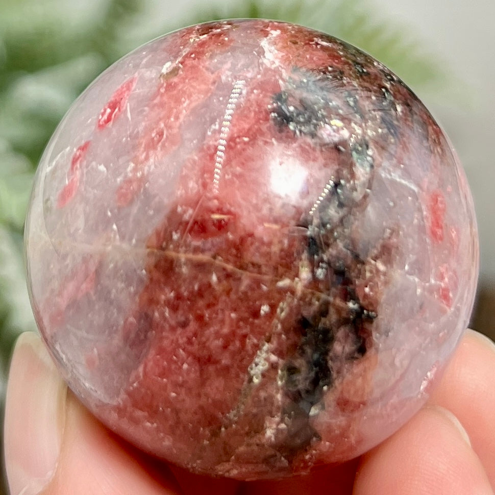 Rhodonite in Quartz Sphere Peru Healing Crystal Ball 102g 40mm
