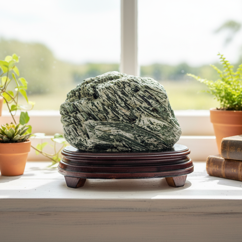 Huge Green Tourmaline Verdelite Raw Specimen with Stand Natural Crystal 2293g