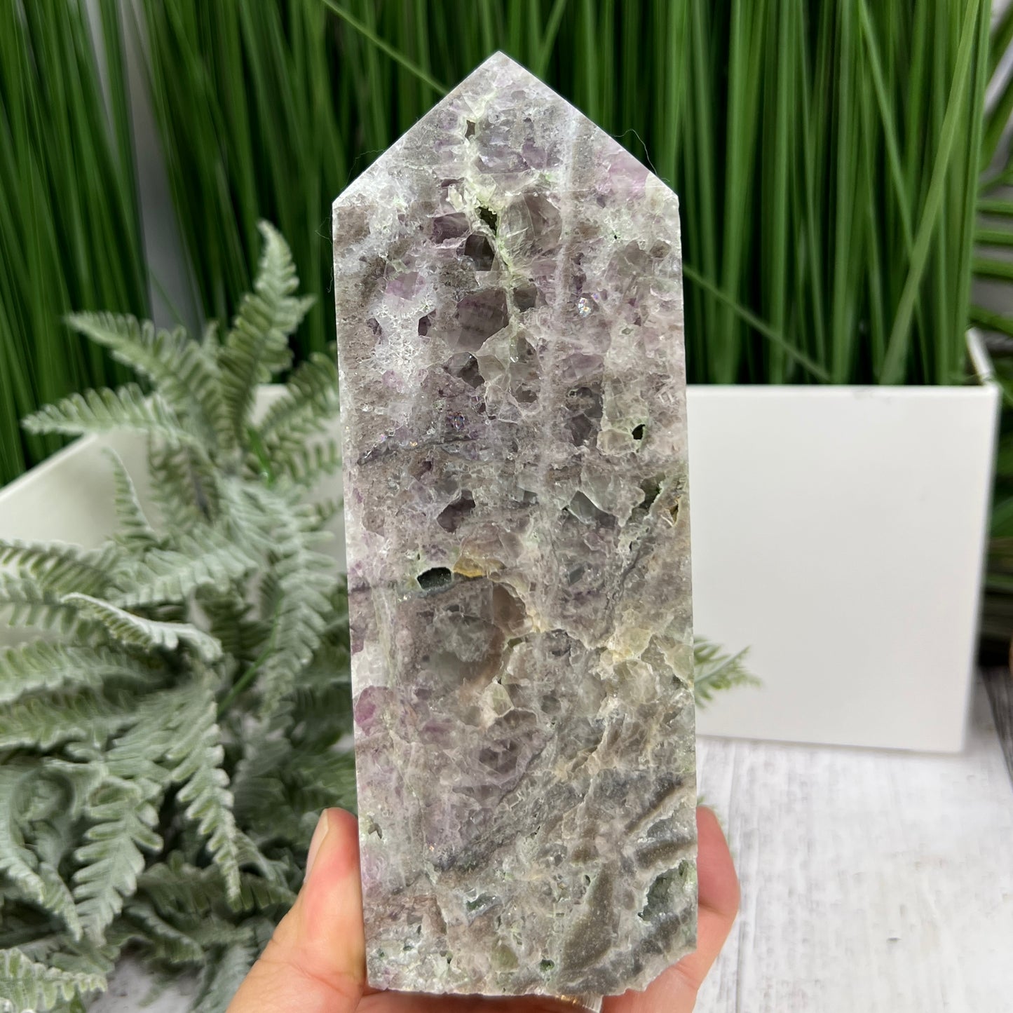 Sphalerite with Quartz Purple Green Fluorite Druzy Tower Crystal Generator 1472g 172mm
