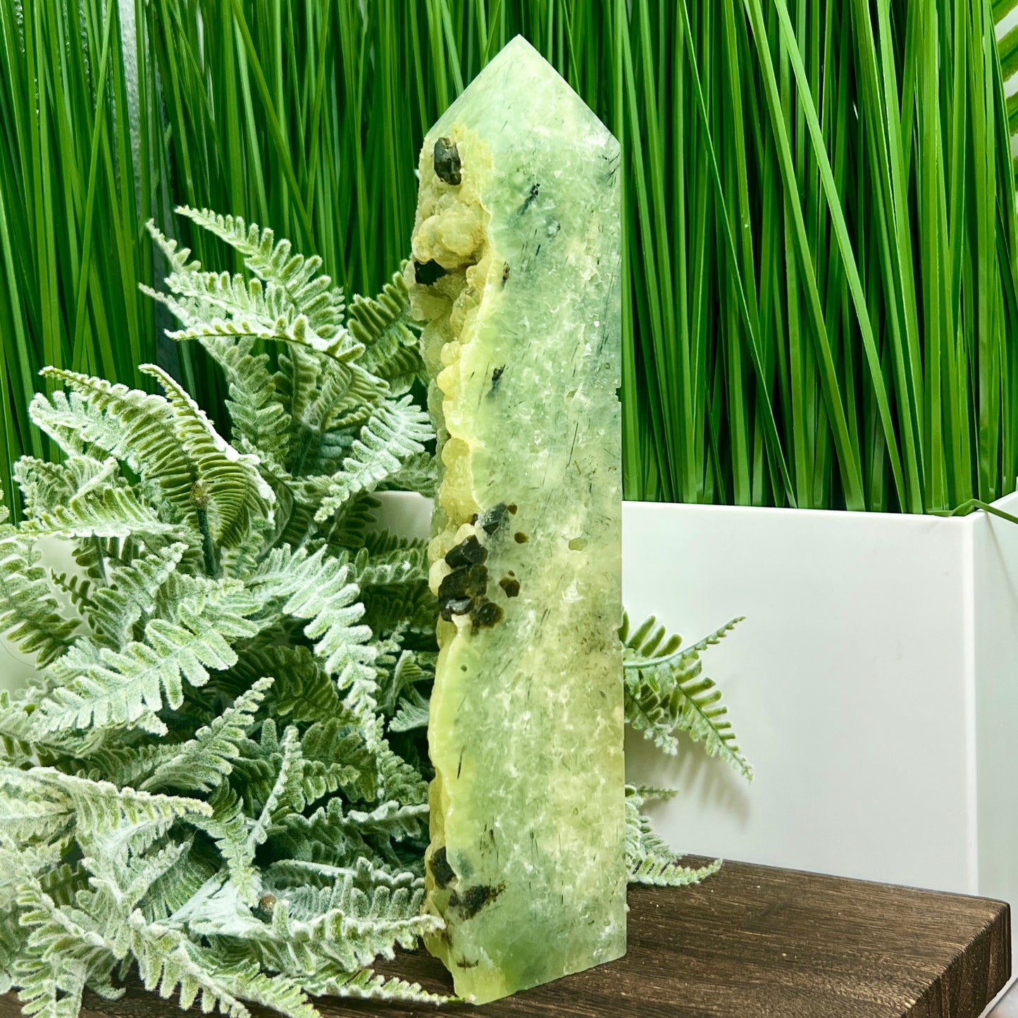 Prehnite with Epidote Black Tourmaline Tower Crystal Generator 798g 217mm