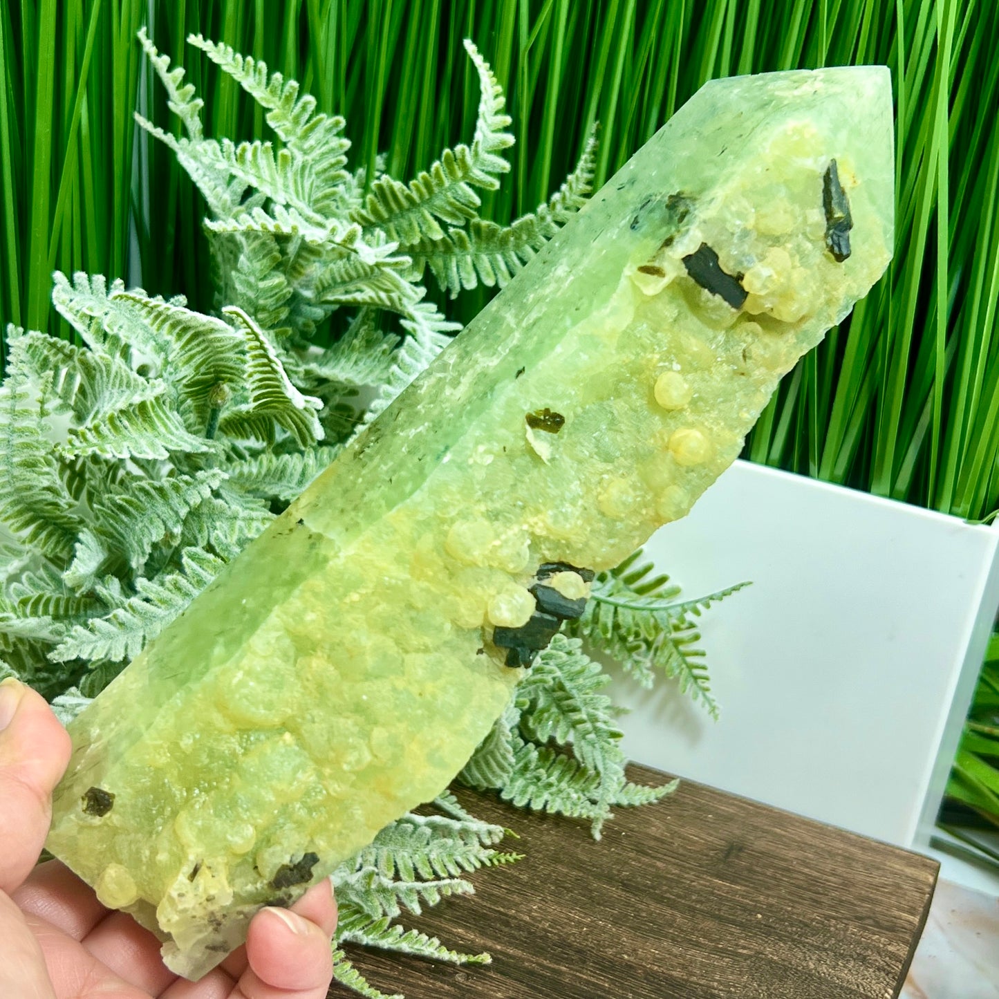 Prehnite with Epidote Black Tourmaline Tower Crystal Generator 798g 217mm
