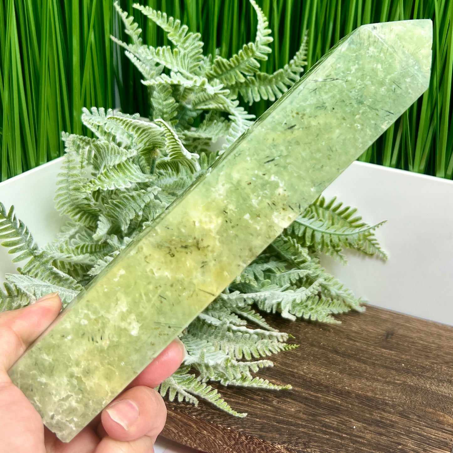 Prehnite with Epidote Black Tourmaline Tower Crystal Generator 798g 217mm