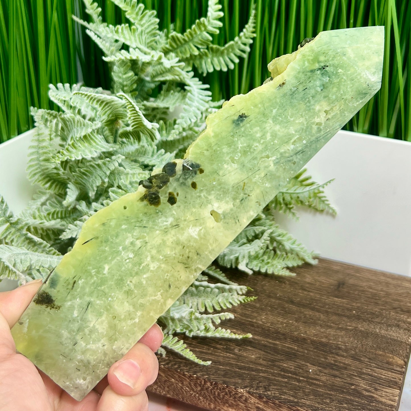 Prehnite with Epidote Black Tourmaline Tower Crystal Generator 798g 217mm