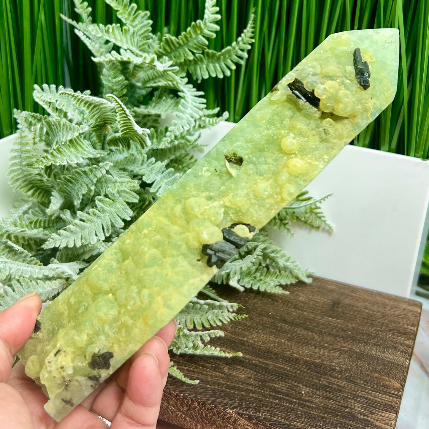 Prehnite with Epidote Black Tourmaline Tower Crystal Generator 798g 217mm