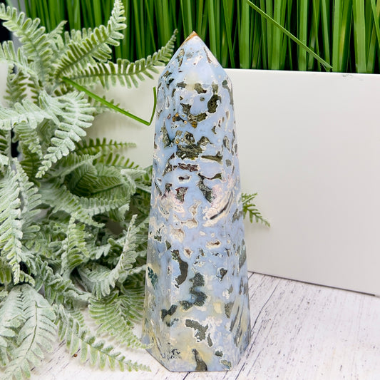 Ocean Sea Jasper Tower Healing Crystal Generator 554g 164mm