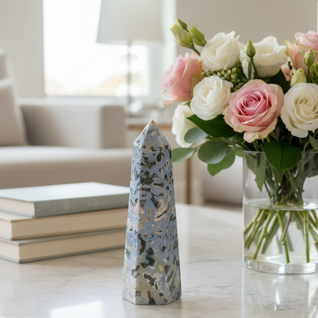 Ocean Sea Jasper Tower Healing Crystal Generator 554g 164mm