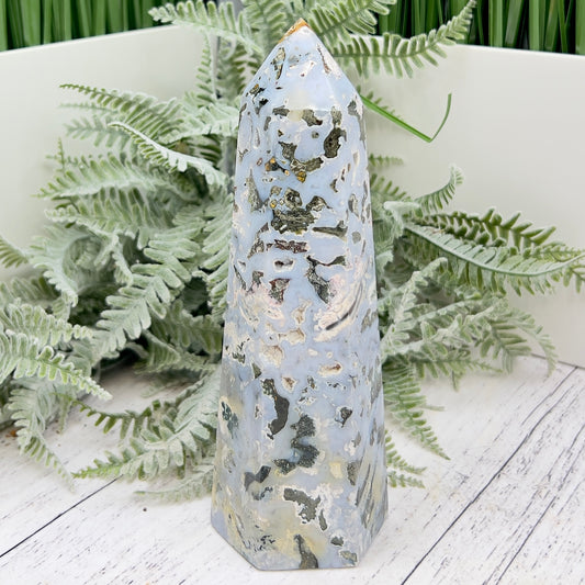 Ocean Sea Jasper Tower Healing Crystal Generator 554g 164mm