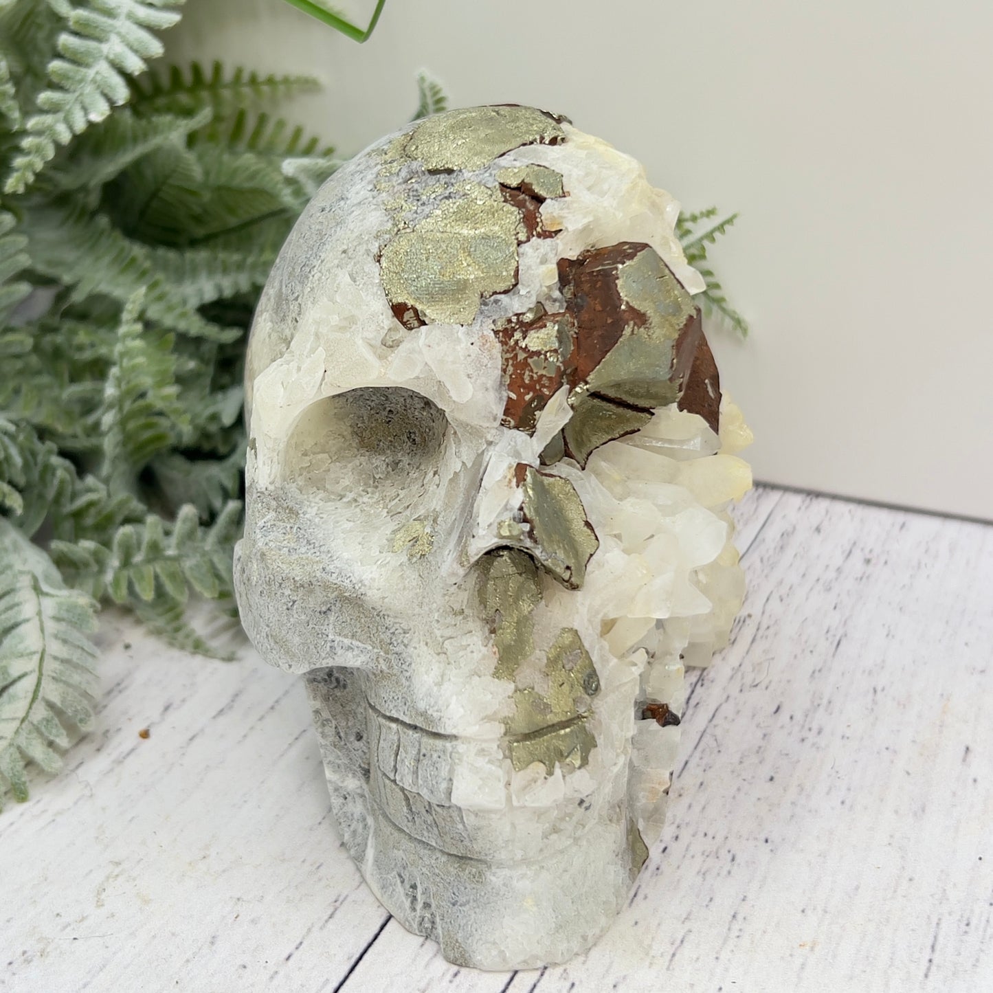 Pyrite Quartz Large Skull Fools Gold High Quality Crystal Carving 1600g
