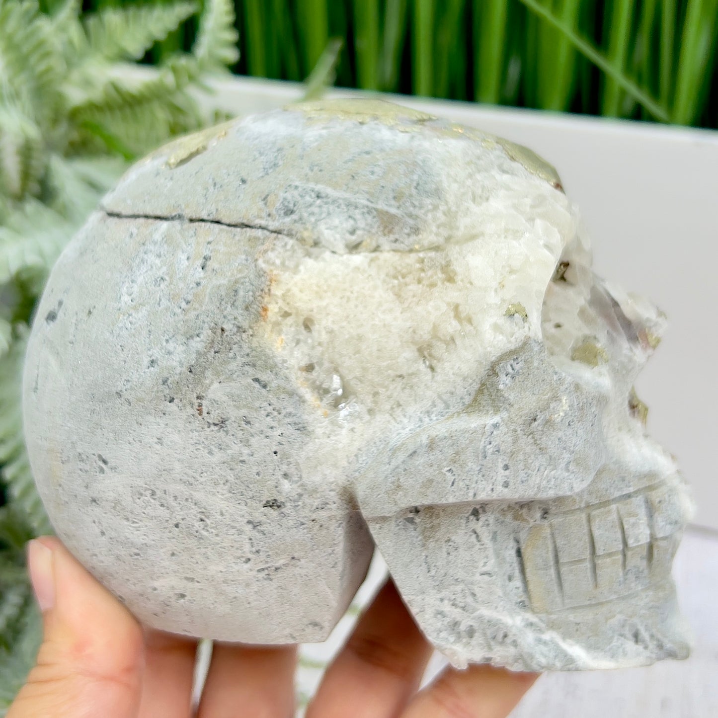 Pyrite Quartz Large Skull Fools Gold High Quality Crystal Carving 1600g