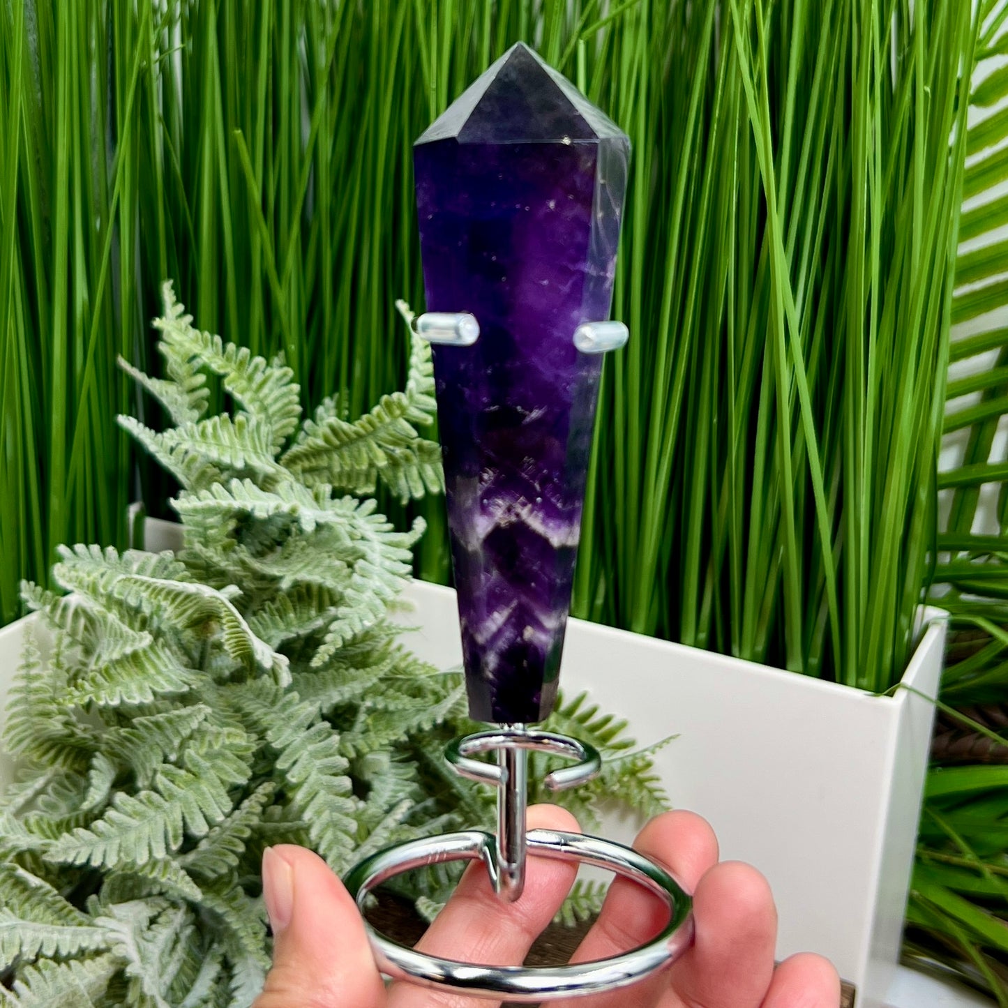 Chevron Dream Amethyst Prism with Stand Healing Crystal Carving 114g