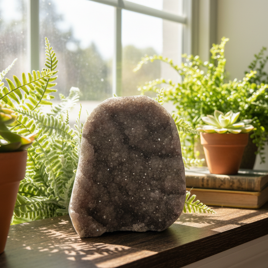 Grey Amethyst Geode Cluster Cave Healing Natural Crystal 570g