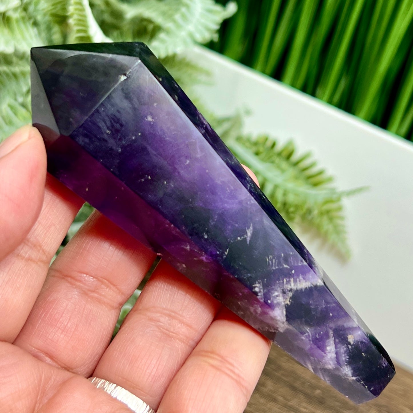 Chevron Dream Amethyst Prism with Stand Healing Crystal Carving 114g