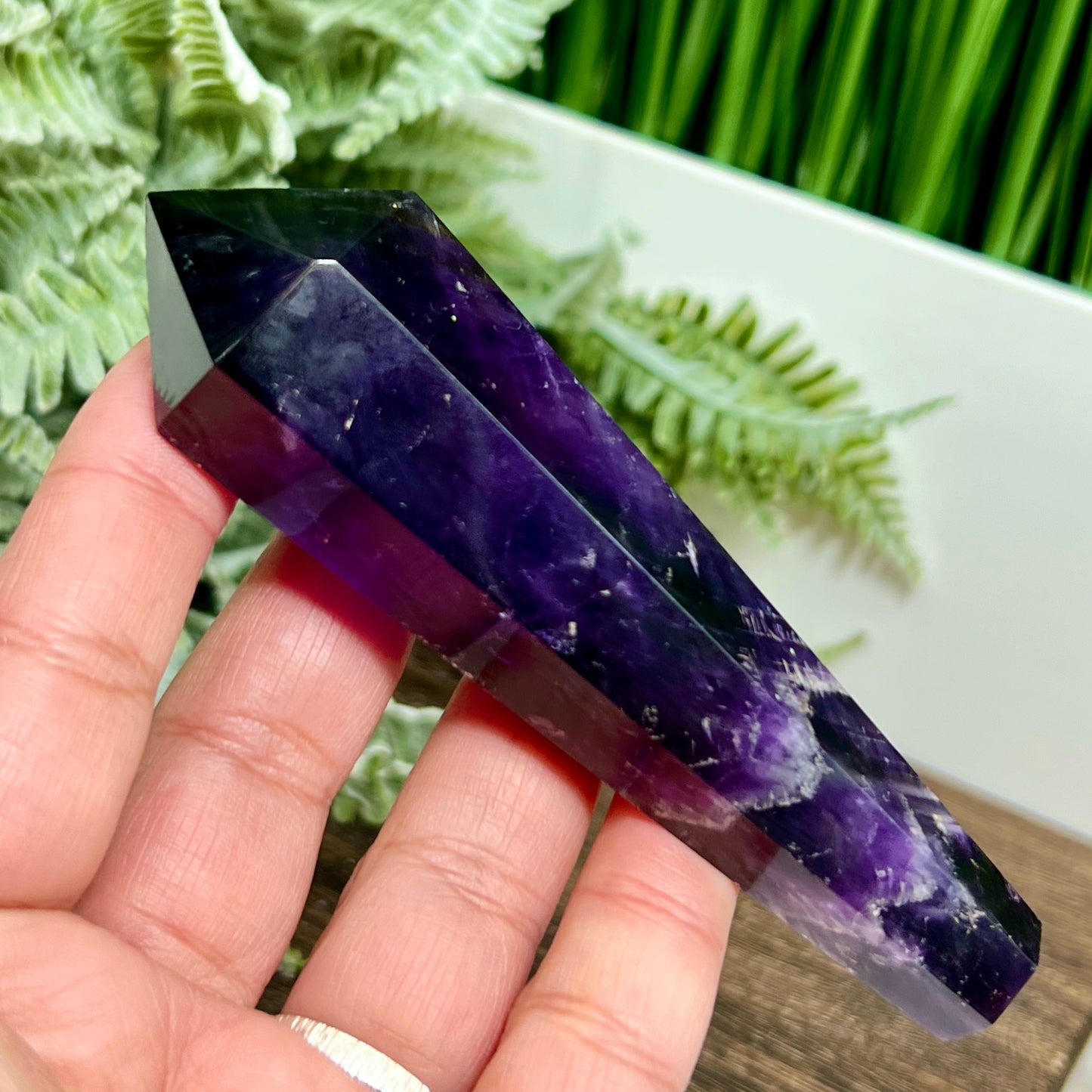 Chevron Dream Amethyst Prism with Stand Healing Crystal Carving 114g
