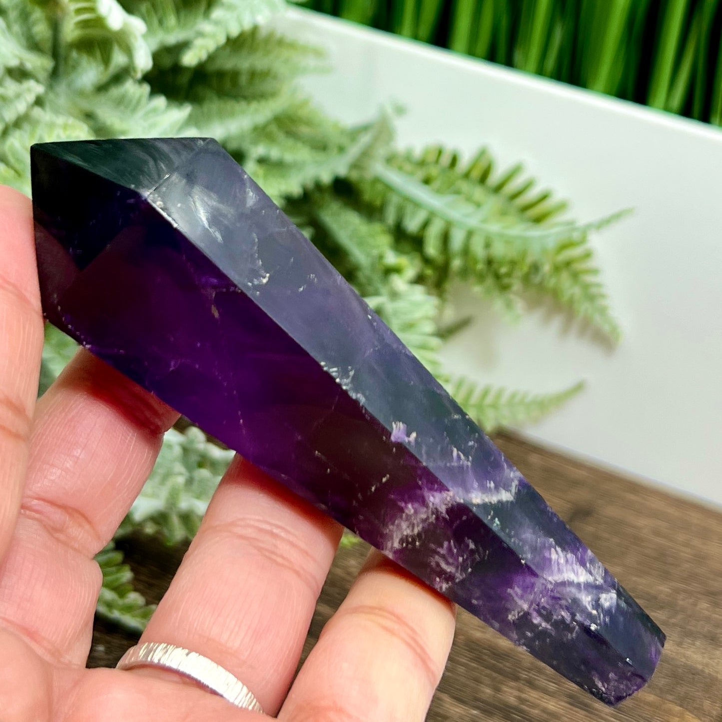 Chevron Dream Amethyst Prism with Stand Healing Crystal Carving 114g