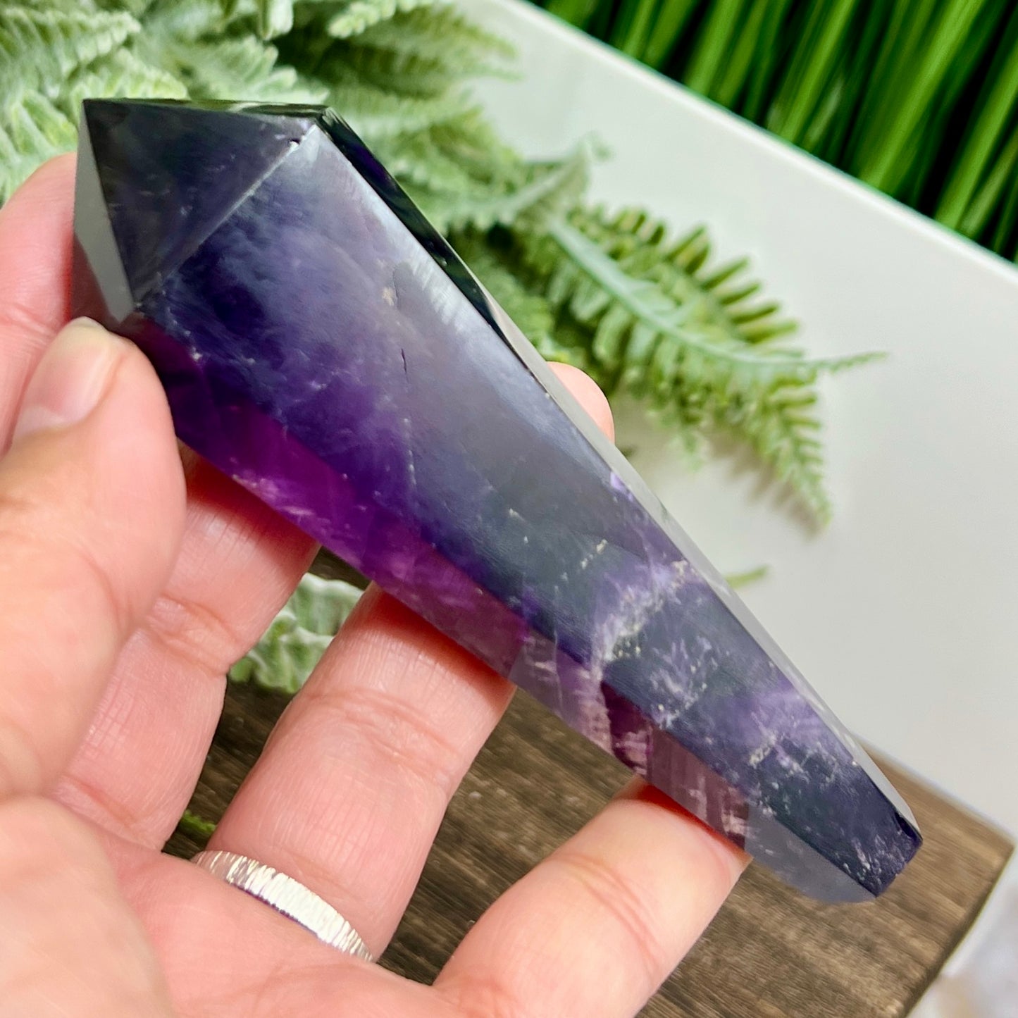 Chevron Dream Amethyst Prism with Stand Healing Crystal Carving 114g